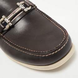Salvatore Ferragamo Brown Leather Gancini Slip On Loafers Size 41