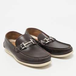 Salvatore Ferragamo Brown Leather Gancini Slip On Loafers Size 41