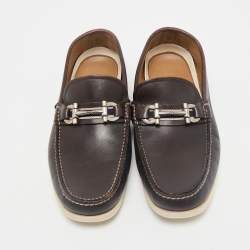 Salvatore Ferragamo Brown Leather Gancini Slip On Loafers Size 41
