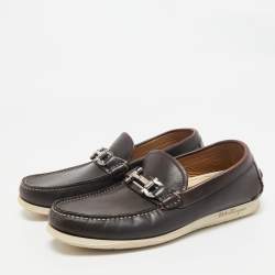 Salvatore Ferragamo Brown Leather Gancini Slip On Loafers Size 41