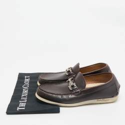Salvatore Ferragamo Brown Leather Gancini Slip On Loafers Size 41
