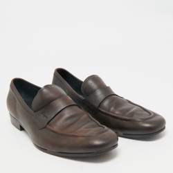 Pre Owned Salvatore Ferragamo Dark Brown Leather Penny Loafers Size 44.5