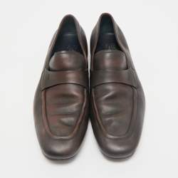 Pre Owned Salvatore Ferragamo Dark Brown Leather Penny Loafers Size 44.5