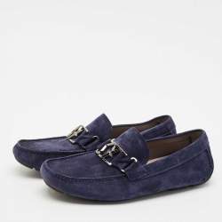 Salvatore Ferragamo Navy Blue Suede Gancini Loafers Size 43