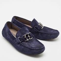 Salvatore Ferragamo Navy Blue Suede Gancini Loafers Size 43