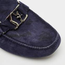 Salvatore Ferragamo Navy Blue Suede Gancini Loafers Size 43
