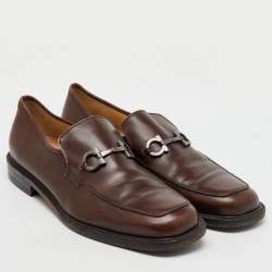 Pre Owned Salvatore Ferragamo Dark Brown Leather Gancini Slip On Loafers Size 46