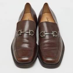 Pre Owned Salvatore Ferragamo Dark Brown Leather Gancini Slip On Loafers Size 46