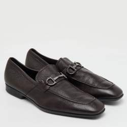 Pre Owned Salvatore Ferragamo Dark Brown Leather Gancini Penny Loafers Size 46