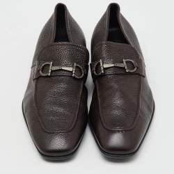 Pre Owned Salvatore Ferragamo Dark Brown Leather Gancini Penny Loafers Size 46