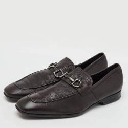 Pre Owned Salvatore Ferragamo Dark Brown Leather Gancini Penny Loafers Size 46