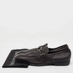 Pre Owned Salvatore Ferragamo Dark Brown Leather Gancini Penny Loafers Size 46