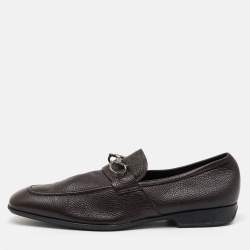 Pre Owned Salvatore Ferragamo Dark Brown Leather Gancini Penny Loafers Size 46