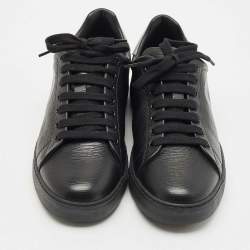 Salvatore Ferragamo Black/Silver Leather Gancini Lace Up Sneakers Size 40