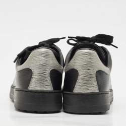 Salvatore Ferragamo Black/Silver Leather Gancini Lace Up Sneakers Size 40