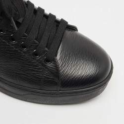 Salvatore Ferragamo Black/Silver Leather Gancini Lace Up Sneakers Size 40