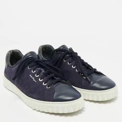 Salvatore Ferragamo Navy Blue Leather and Nubuck Leather  Low Top Sneakers Size 43.5