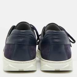 Salvatore Ferragamo Navy Blue Leather and Nubuck Leather  Low Top Sneakers Size 43.5