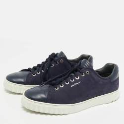 Salvatore Ferragamo Navy Blue Leather and Nubuck Leather  Low Top Sneakers Size 43.5