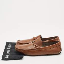 Pre Owned Salvatore Ferragamo Brown Leather Slip On Gancio Loafers Size 45