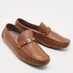 Pre Owned Salvatore Ferragamo Brown Leather Slip On Gancio Loafers Size 45