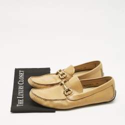 Pre Owned Salvatore Ferragamo Tan Leather Parigi Gancini Driver Loafers Size 43.5