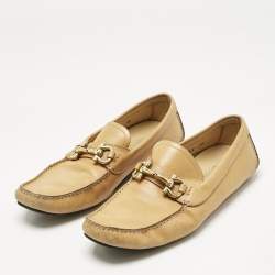 Pre Owned Salvatore Ferragamo Tan Leather Parigi Gancini Driver Loafers Size 43.5