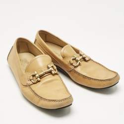 Pre Owned Salvatore Ferragamo Tan Leather Parigi Gancini Driver Loafers Size 43.5