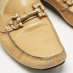 Pre Owned Salvatore Ferragamo Tan Leather Parigi Gancini Driver Loafers Size 43.5
