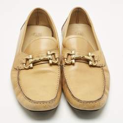 Pre Owned Salvatore Ferragamo Tan Leather Parigi Gancini Driver Loafers Size 43.5