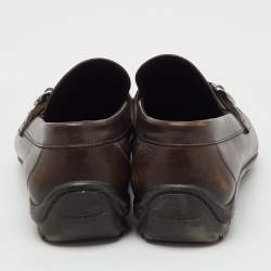 مملوكة مسبقًا حذاء لوفرز سالفاتوري فيراغامو غانتشو جلد بني داكن بدون كعب مقاس 43