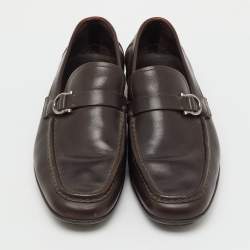 مملوكة مسبقًا حذاء لوفرز سالفاتوري فيراغامو غانتشو جلد بني داكن بدون كعب مقاس 43