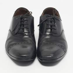 Pre Owned Salvatore Ferragamo Black Leather Lace Up Oxfords Size 43