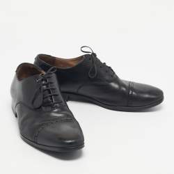 Pre Owned Salvatore Ferragamo Black Leather Lace Up Oxfords Size 43
