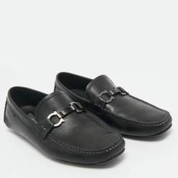 Pre Owned Salvatore Ferragamo Black Leather Peter Slip On Loafers Size 41