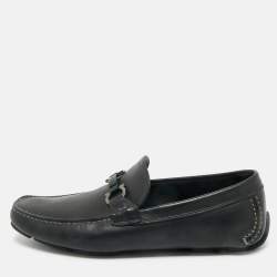 Pre Owned Salvatore Ferragamo Black Leather Peter Slip On Loafers Size 41