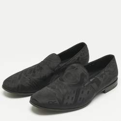 Pre Owned Salvatore Ferragamo Black Jacquard and Satin Smoking Slippers Size 43
