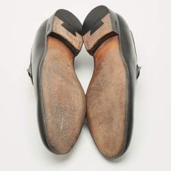 Pre Owned Salvatore Ferragamo Black Leather Embellished Slip On Loafers Size 42