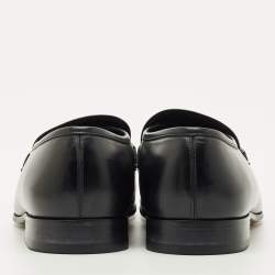 Pre Owned Salvatore Ferragamo Black Leather Embellished Slip On Loafers Size 42