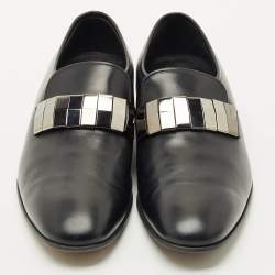 Pre Owned Salvatore Ferragamo Black Leather Embellished Slip On Loafers Size 42