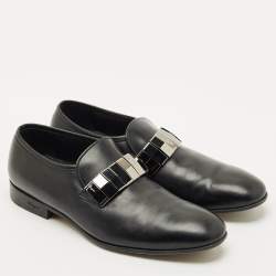 Pre Owned Salvatore Ferragamo Black Leather Embellished Slip On Loafers Size 42