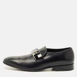 Pre Owned Salvatore Ferragamo Black Leather Embellished Slip On Loafers Size 42