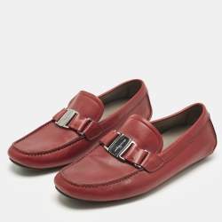Pre Owned Salvatore Ferragamo Red Leather Sardegna Slip On Sneakers Size 42