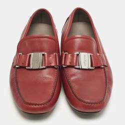 Pre Owned Salvatore Ferragamo Red Leather Sardegna Slip On Sneakers Size 42