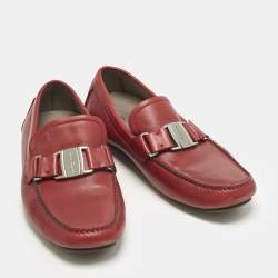 Pre Owned Salvatore Ferragamo Red Leather Sardegna Slip On Sneakers Size 42