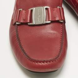 Pre Owned Salvatore Ferragamo Red Leather Sardegna Slip On Sneakers Size 42