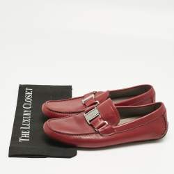 Pre Owned Salvatore Ferragamo Red Leather Sardegna Slip On Sneakers Size 42