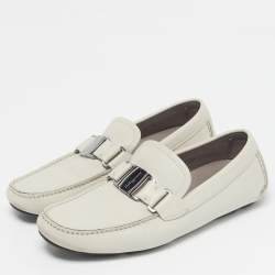 Pre Owned Salvatore Ferragamo Cream Leather Gancini Loafers Size 42