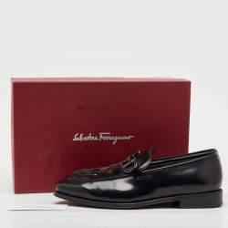 Pre Owned Salvatore Ferragamo Black Leather Gancini Slip On Loafers Size 42