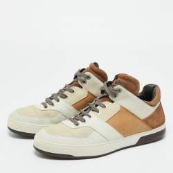 Pre Owned Salvatore Ferragamo Multicolor Nubuck Leather and Suede Monroe Lace Up Sneakers Size 43.5